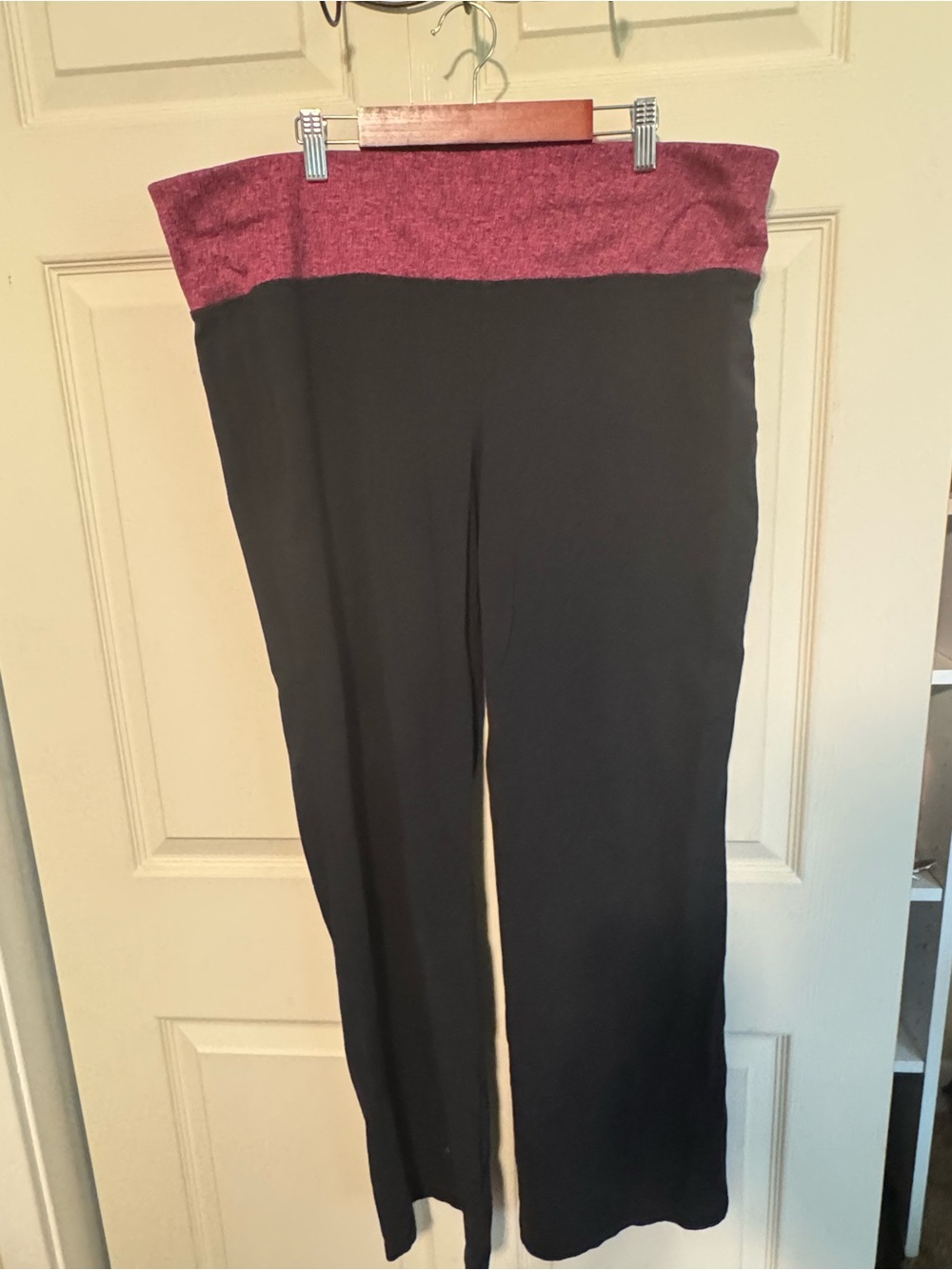Livi Active Black Fold-Over Track Pants with Maroon Waistband